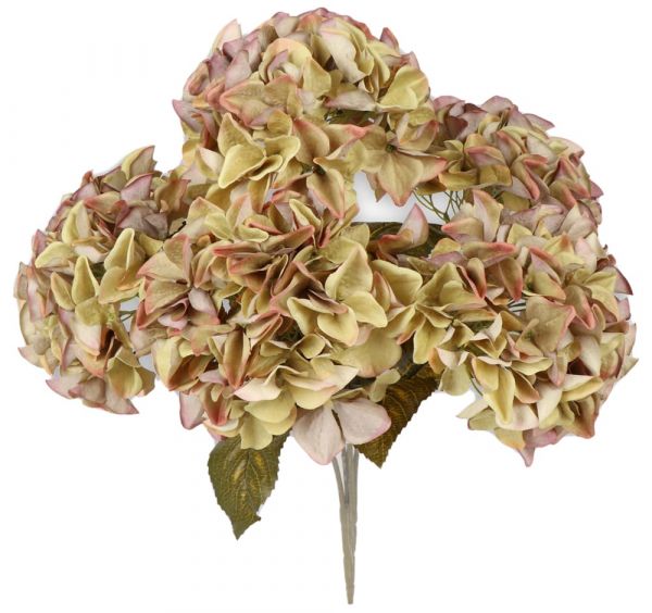 Hortensien Blüten Kunstblumen Kunstpflanzen 1 Bund 5 Blüten Ø 18 cm grün