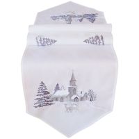 Tischläufer SASKIA Dorf Weihnachten Mitteldecke weiß silber Poly 40x175 cm