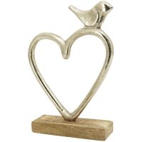 Herz mit Vogel Dekoaufsteller auf Holzfuß Aufsteller braun silber 18,5x5x25 cm