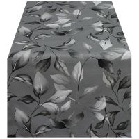 Tischläufer AGATHE Blätter bestickt Mitteldecke grau Baumwolle 50x150 cm