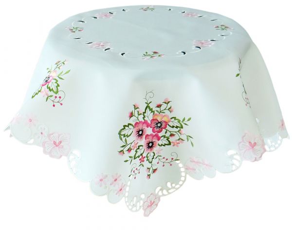 Tischdecke Stiefmütterchen weiß & Stick rosa Polyester 1 Stk 110x110 cm