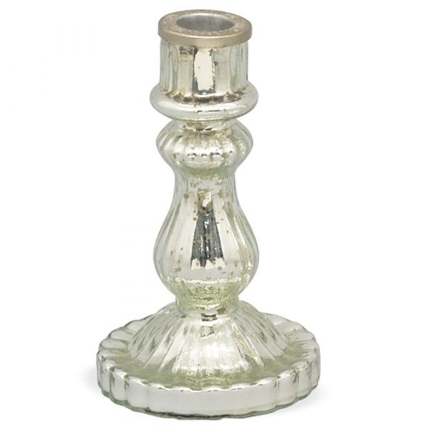 Kerzenhalter Kerzenleuchter Deko Glas Shabby Vintage gerillt silber 1 Stk - 15,5 cm