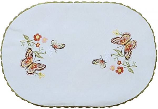 Tischdecke Mitteldecke oval Stick Schmetterlinge orange Tischwäsche 30x45 cm