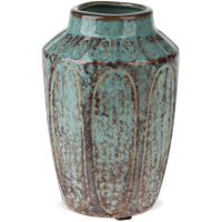 Blumenvase Vase Pflanzgefäß Struktur Antik-Finish Keramik türkis Ø 12x17 cm