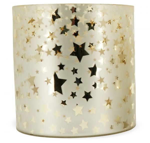 Hübsches Windlicht Motiv Sterne aus Glas milchig klar Ø 7x8 cm