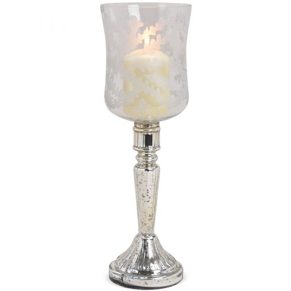 Kerzenhalter Windlichter aus Glas silber-antik für Stumpenkerzen – in 2 Größen