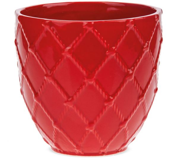 Übertopf mit Seilknoten Muster Pflanztopf aus Keramik in rot 1 Stk Ø 15x14,5 cm