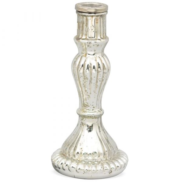Kerzenhalter Kerzenleuchter Deko Glas Shabby Vintage Style silber 1 Stk 10x28,5 cm