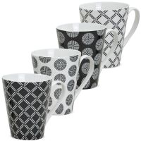 Kaffeetasse Tasse Retro-Design Muster schwarz weiß Keramik 1 Stk B-WARE 10 cm
