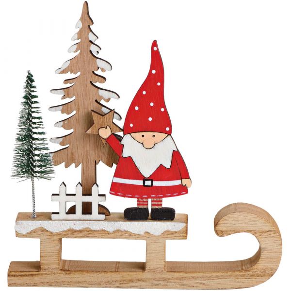 Holzschlitten mit Nikolaus & Tannenbäume Holzdeko Aufsteller Figur 1 Stk 15x15 cm