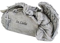 Grabfigur Engel mit Gedenkstein & IN LIEBE Grabdeko Poly grau 1 Stk 21,5x8x12,5 cm