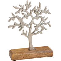 Baum Aufsteller Skulptur mit Herzen Metall Holzsockel Deko silber 1 Stk 15 cm