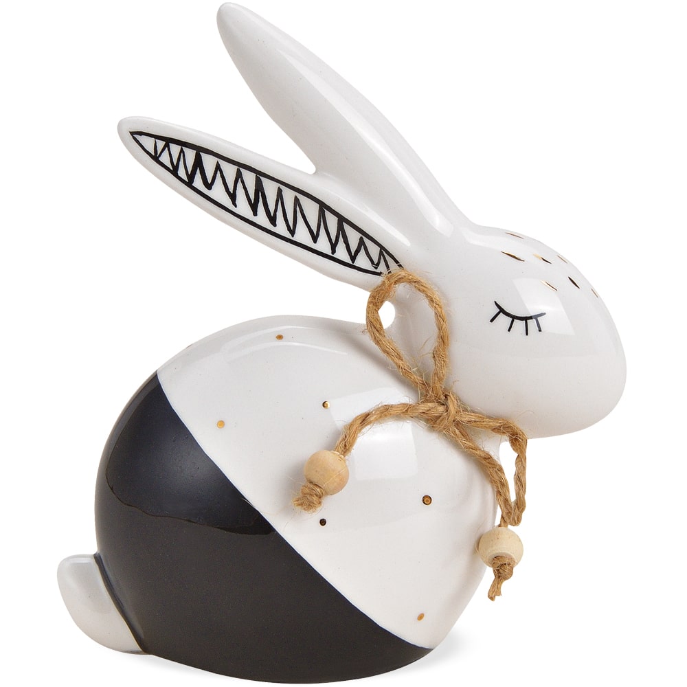 Osterhase Figur Hase weiß schwarz kaufen cm Osterdeko 10x12 Schleife mit Keramik Deko