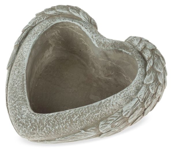 Pflanzschale Herz mit Flügeln Grabschale Zement grau 1 Stk Ø 18,5x7,5 cm