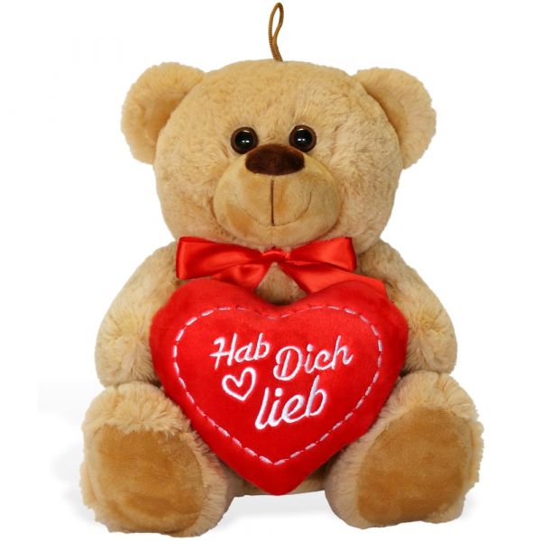 Teddybär mit Herz hellbraun beige Kuscheltier 25 cm - Hab Dich lieb