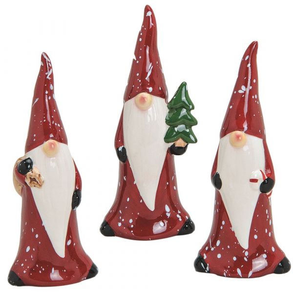 Dekofiguren Weihnachtsmänner Keramik Sack, Baum & Zuckerstange 3er Set 14 cm