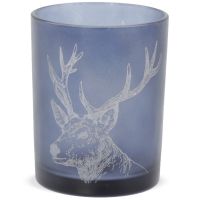 Kerzenglas Teelichtglas Hirsch milchig Windlicht Glas grau 10x12,5 cm