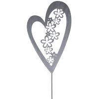 Gartenstecker Herz aus Metall in Weiß Blumenstecker für draußen 55 cm