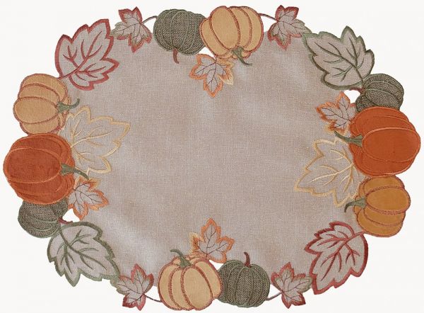 Tischläufer Kürbisse & Blätter Herbst Laub Stick bunt Polyester 1 Stk 35x50 cm