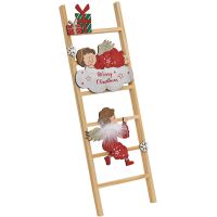 Engel auf Leiter Dekofigur Weihnachtsdeko Figur rot natur Holz 1 Stk 14x45 cm