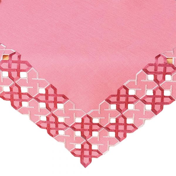 Tischdecke Kurbelstickerei grafisch rosa silber Polyester 1 Stk 85x85 cm