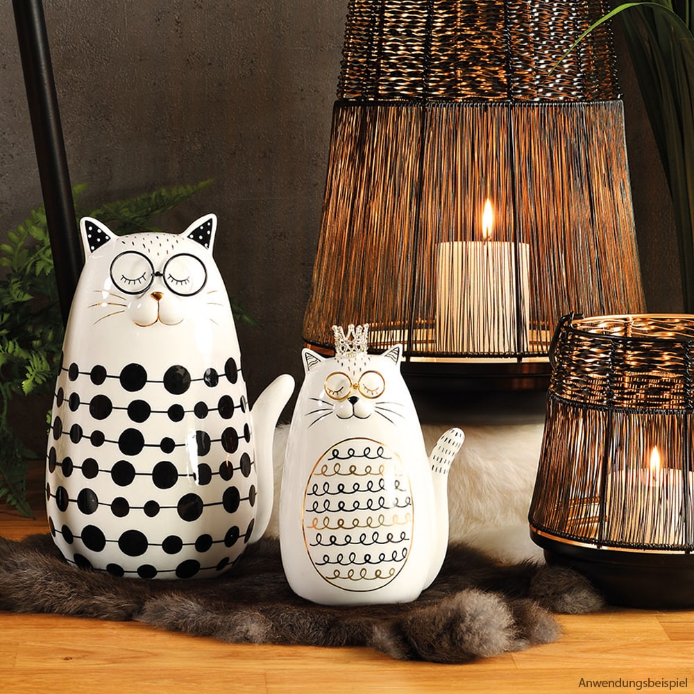 24 mit Brille Punkte cm kaufen Dekofigur Katze weiß Stk 1 & modern Katzenfigur Keramik