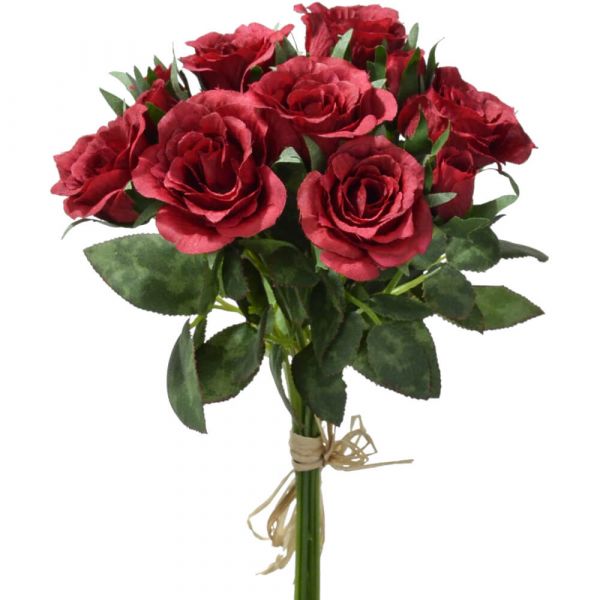 Kleiner Rosenstrauß gebunden Kunstblumen Blumenstrauß 27 cm 1 Stk - rot