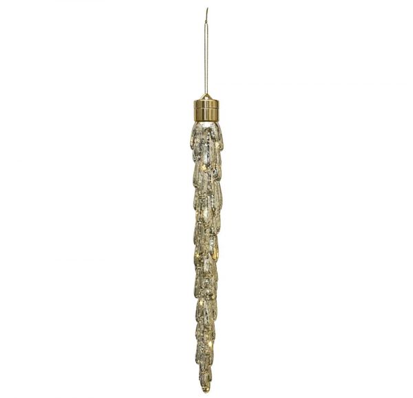 LED-Eiszapfen Weihnachtsanhänger Kunststoff gold gesprenkelt Ø 3x32 cm