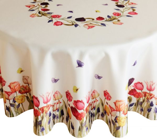 Tischtuch Tischdecke farbenfrohe Tulpen Druck bunt Tischwäsche Ø 150 cm