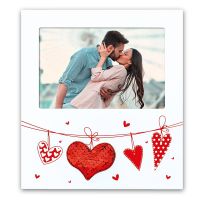 Bilderrahmen Holz weiß Herzen an Leine & Pailletten Herz Hochzeitsbilder 18x20 cm