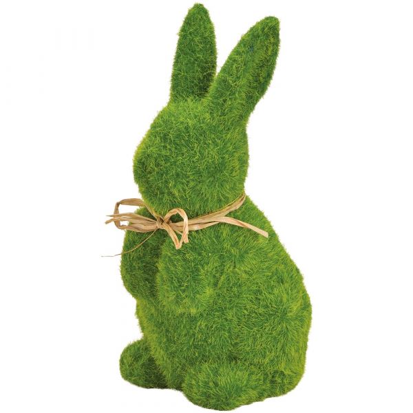 Hase mit Schleife Osterhase Ton grün beflockt Frühling Osterdeko 1 Stk 11x19 cm