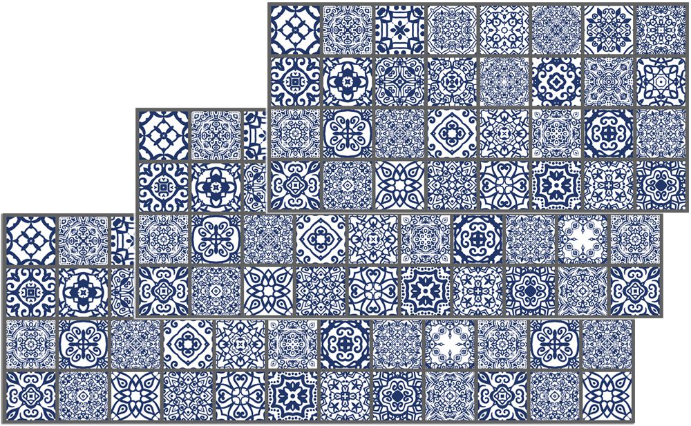 Teppichläufer Küchenläufer Kacheln Fliesen blau weiß Läufer 50x180 cm waschbar 