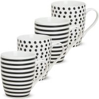 Tassen Becher Streifen & Punkte schwarz / weiß Porzellan 4er Set 10 cm / 300 ml