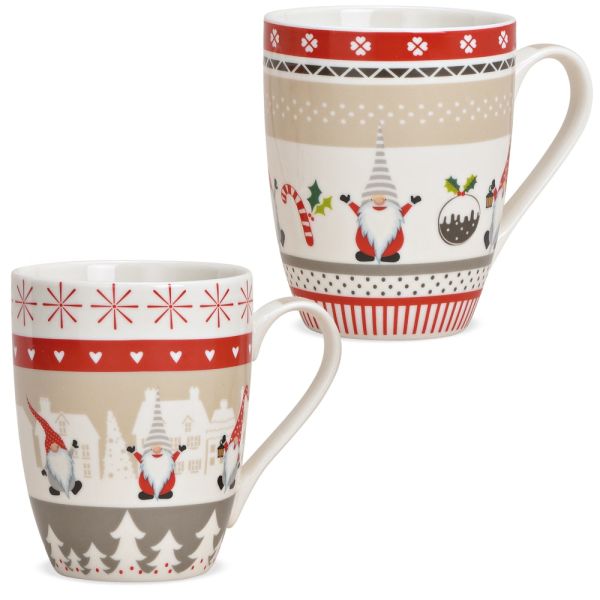 Tassen Kaffeetassen Weihnachtsmotiv Wichtel bunt Porzellan 2er 12x10 cm 340 ml