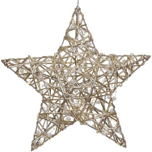 Weihnachtsbeleuchtung Stern Metallgestell Schnüre Perlen gold 1 Stk Ø 30 cm