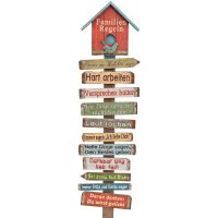 Wandbild Familienregeln Holz Wanddeko mit Vogelhaus & Sprüchen bunt 1 Stk 96 cm