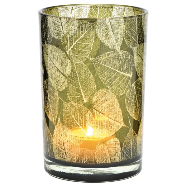 Kerzenhalter Glas mit schönen Blatt Muster Windlicht Ø 12x18 cm