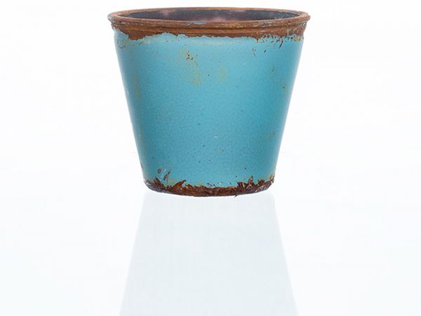 Vintage Glas Dekovase Dekoglas zylinderförmig blau Ø9x8 cm
