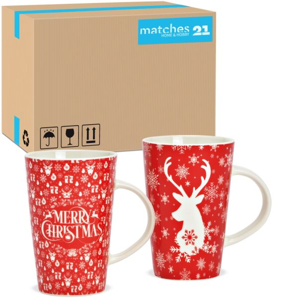 Tassen Kaffeetassen Merry Christmas Hirsch rot Porzellan 36 Stk. 12 cm / 300 ml