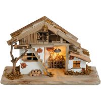 Holz Weihnachtskrippe Echtholz Krippe Stall traditionell viele Details 39 cm