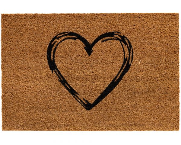 Kokosmatte Fußmatte INDOOR Latexrücken 100% Bio Motiv Herz gemalt - 40x60 cm