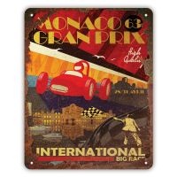Blechschild Vintage Rennszene Rennwagen Monaco Grand Prix 1 Stk 20x25 cm bunt