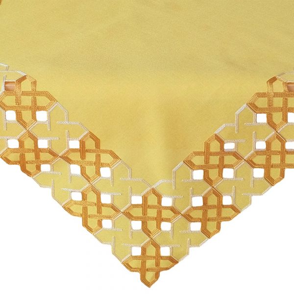 Tischdecke Kurbelstickerei grafisch gelb braun Polyester 1 Stk 85x85 cm