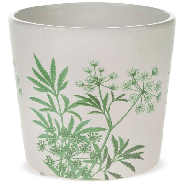 Pflanztopf Keramik Blumentopf Motiv Blätter Floral weiß grün 1 Stk - Ø 13x12 cm