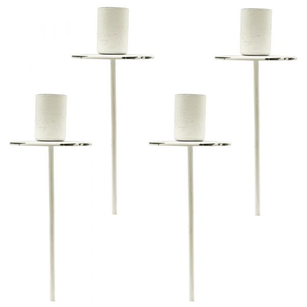 Dekorativer Kerzenhalter Stabkerzenhalter Stab Metall weiß 4er Set Ø 5,1x16 cm