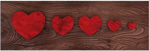 Teppichläufer Küchenläufer Teppich Herzen Holz rot braun waschbar - in 60x180 cm