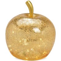 Apfel & 40er LED Licht & Timer Dekoapfel Dekoobst Glas Obst gold 1 Stk Ø 27 cm