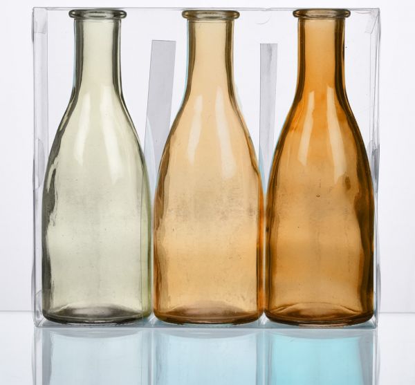 Glasflaschen 3er Set farbig Glas Dekoflaschen 18,5 cm beige / gelb / orange