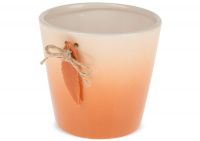 Übertopf herbstlich Farbverlauf & Blattanhänger Keramik orange 1 Stk Ø 11x9,5 cm
