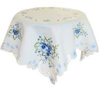 Tischdecke Stiefmütterchen weiß & Stick blau Polyester 1 Stk 110x110 cm